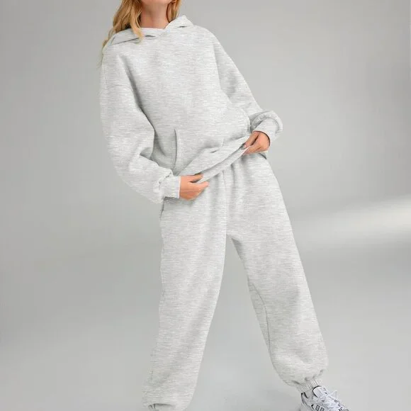 Womens Grey Oversized Hoodie Sweatsuit Set Medium
